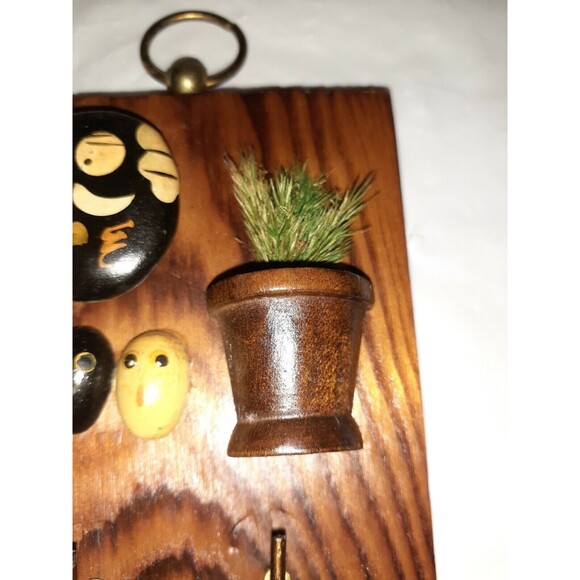 Vintage Handcrafted Keyhook Painted Rocks Stained Wood Backing Boho Ecclectic - Picture 3 of 12